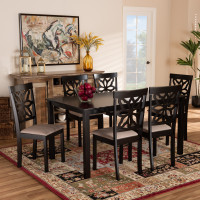 Baxton Studio RH1019C-Sand/Dark Brown-7PC Dining Set Dallas Modern and Contemporary Sand Fabric Upholstered and Dark Brown Finished Wood 7-Piece Dining Set